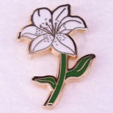 White Lily Flower Metal Enamel Backpack Bag Clothes Coats Badge Brooch Pin