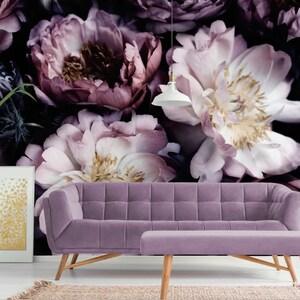 A Classic Bouquet Of Beautiful Peonies On Black Floristic Decoration Flower Background.