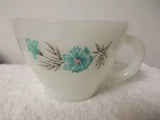 Vintage Fire King Blue Carnation Flower White Milk Glass Coffee Tea Cup Mug