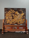 10.2" China Collection Flower pear wood Seiko high relief Peacock Peony Screen