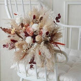 Feather&Preserved Rose Brown Autumn leaf Dried Pampas Grass wedding bouquet Dried Bridal bouquet,Rustic Bohemian Brides,Bridesmaid bouquet