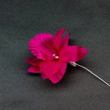 Magnificent vintage fuchsia millinery orchid flowers, Satin and organza hat flower on stem with pearls, Bunch of 6 craft flowers