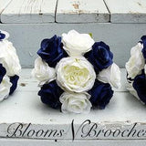 Navy and Ivory Bouquets, Wedding  Bouquet, Bridesmaids bouquets, Wedding Flowers, Roses, Peonies