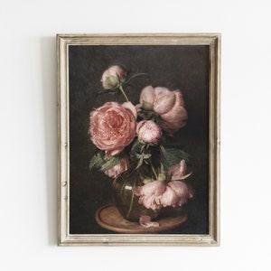 Antique flower art print, peony print, vintage floral oil painting, fine art print, flower bouquet painting, vintage flower art prints