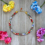 Bead Crocheted Choker Necklace, Summer Flowers Necklace, Romantic Beaded Jewelry, Beaded Collar, Multi-Coloured Choker, Gift for Her