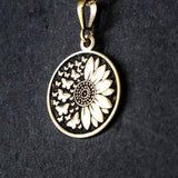 Sunflower Necklace with Butterfly ? Gold Plated 925K Handmade Sterling Silver Charm ? Dainty Floral Sunburst Disc Pendant ? Gift for Her