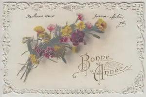 Winter seasonal New Year greetings carnation flowers paper cut novelty postcard