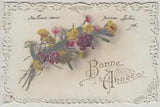 Winter seasonal New Year greetings carnation flowers paper cut novelty postcard