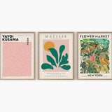 Pink Gallery Wall, Matisse Coral, Flower Market, New York Print, Yayoi Kusama, 3 Piece, Green Leaves, Modern Room, Blush Pink, Bedroom Set 3