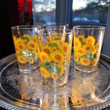 Bright & Orange Yellow Sunflower Juice Glasses - Set Of 4 - Great Condition - Mid Century Glassware           >>> New<<<