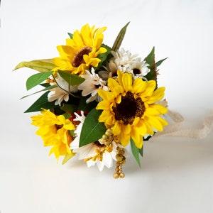 Small Sunflower Bridal bouquet, fall wedding bouquet set of real touch flowers, bridesmaid bouquets, groom boutonniere