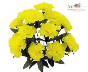 14 x Yellow Carnations Bush Artificial Silk Flowers Wedding Bridal Fake Faux
