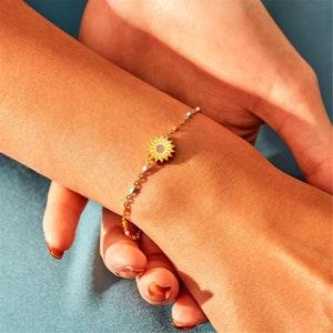 Sunflower Bracelet in Solid Sterling Silver - Dainty Minimalist Flower Bracelet for Women -  Wedding gift - Gift For Her