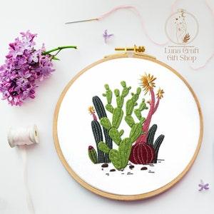 DIY Plant Embroidery Kit-Cactus Embroidery Kit-Beginner Friendly-Bamboo Hoop Art-Craft Art-Home Decor-Housewarming /Birthday/Wedding Gift