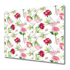 Glass Cutting Board Worktop Saver Red rose Peonies Peony Colourful flowers 60x52