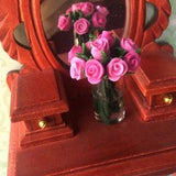 1:12 scale roses miniatures dolls house vase floral bouquet pretty outdoor flowers conservatory decoration tiny pink turquoise vase