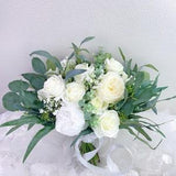 White Peonies, White Rose, Cream White Greenery Wedding Bouquet, Bridesmaids Bouquet, Eucalyptus Bouquet