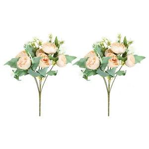 6 Branch Artificial Silk Peony Hydrangea Floral, 2 Pack Flowers, Champagne Color