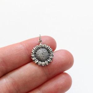 Sterling Silver Sunflower Charm, Silver Sunflower Pendant, Silver Sunflower Charm, Flower Charm