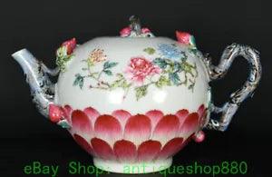 7.4'' Qianlong Famille Rose Porcelain Peony Flower Peach Wine Tea Pot Flagon