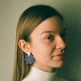 Earrings Beaded Indigenous Blue Flower Earrings Handmade Gift for Friend Beautiful Earrings