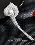 Luxury Shiny Calla Lily Metal Rhinestone Lapel Hat Corsage Badge Brooch Pin