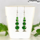 Christmas tree earrings, Dark Green glass crystal earrings, Statement beaded dangle drop earrings, Unique Plant lovers gift for Gardener