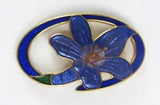 Vintage Cloisonne Cobalt Violet Blue Lily Flower Circular Pin Brooch - NICE!