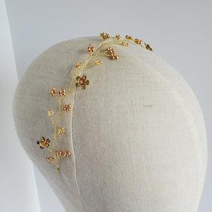 Gold floral hair vine | Brass flowers & seed beads bridal hair vine, headband | Wedding, special occasion hair accessory