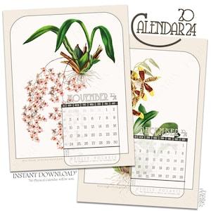 Printable Floral Calendar 2024 / Antique Botanical Orchid Illustrations - Monthly Wall Calendar w/ Week Numbers