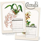 Printable Floral Calendar 2024 / Antique Botanical Orchid Illustrations - Monthly Wall Calendar w/ Week Numbers
