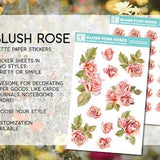 Pink Rose sticker sheet, floral stickers, blush rose, roses, garden, stationary, ephemera, scrapbooking, journals, notebooks, small, bouquet