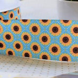 Sunflower Ribbon, Blue Sunflower Ribbon, Sunflower Grosgrain Printed Ribbon, Yellow Blue Sunflower  || 3 Yards of Ribbon - 2