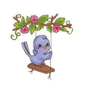 Bird On A Swing - Machine Embroidery Design