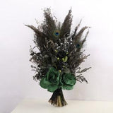 Black emerald green gothic wildflower bouquet, gothic wedding bouquet, pampas grass, peacock feathers black emerald wedding