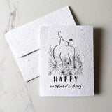Mother's day card, Women in flower garden on plantable seed paper or watercolor white paper, happy mother's day note
