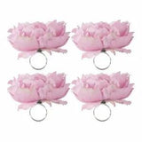 E-Living Store Polyester Fabric Peony Flower Napkin Rings in Pink (Set of 4)