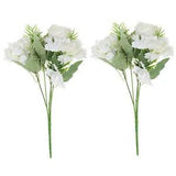 2Pcs 5 Branch Artificial Silk Peony Hydrangea Fake Flowers with Stem, White