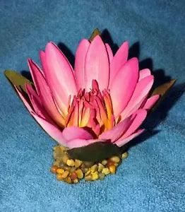 3 inch Small PINK Soft Silk WATER LILY Flower plant, Stone Base