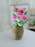 1/12 Scale Dollhouse Beautiful pink Carnation & Red Corn Poppy in VTG Basket