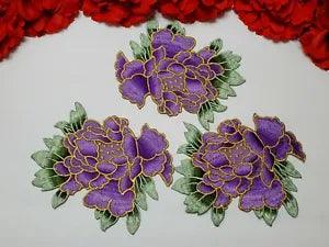 3pc/set, Fashion Purple flower patches, Iron on embroidered Peony patches