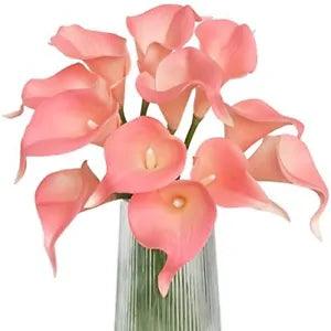 Artificial Calla Lily Pink Flowers 12Pcs Fake Flower Bouquet for Home