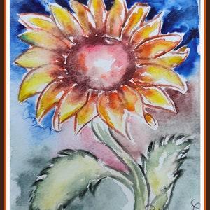 original watercolor sunflower painting wall art