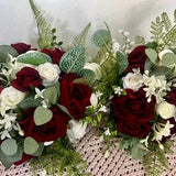 dark red rose and ivory bouquet