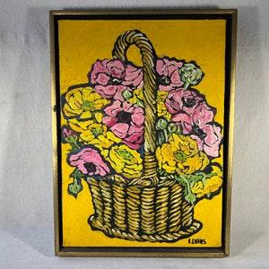 Vintage Framed Oil Painting ?¡ãRanunculus in Basket?¡À Post-Impressionist Still Life Buttercup Flowers Bouquet Gilt Box Frame Signed A. Evans