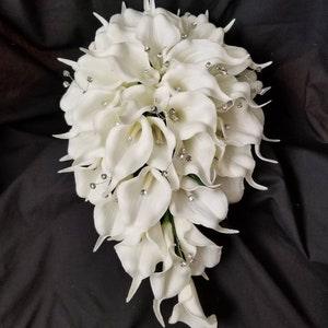 White real touch calla bouquet, Calla lily cascading bouquet, real touch calla lily bouquet