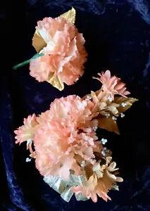 Vintage Matching Set Floral Corsage with Boutonni????re Silk Flowers Carnations