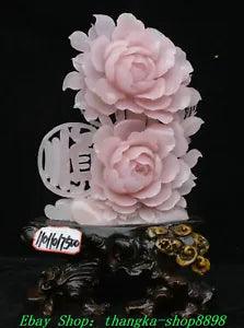 16"Old China Natural Xiu Jade Carved Fengshui Flower Bird Peony ornament Statue