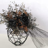 Black and brown wildflower with black veil, gothic wedding bouquet with black peonies