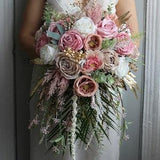 Rose gold wedding bouquet, Cascading bouquet, Boho bridal bouquet
